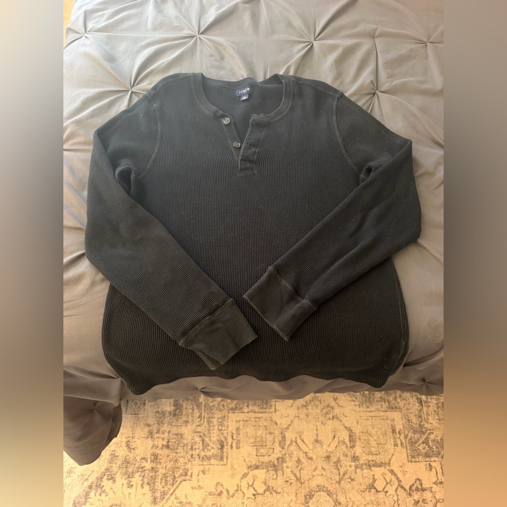 J. Crew men’s long sleeve Henley shirt, size LARGE in black